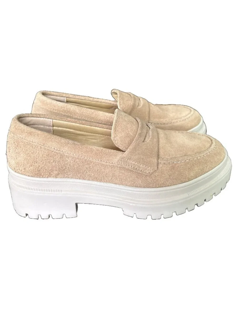 Patina Portland Leather Suede Zoe Loafers Chunky Platform Tan Women Sz. 6-NICE!